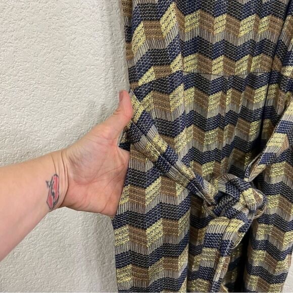 Ace & Jig Jumpsuit Metallic Jacquard Wide Leg Gold Belted Sleeveless Size L - Picture 12 of 14